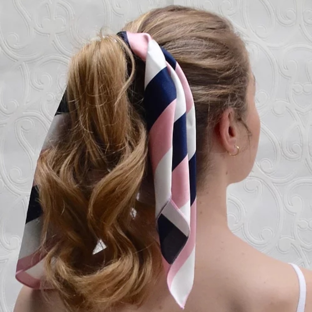 2/$10 Pink, Blue & White Hair/Bag Scarf - Picture 1 of 4